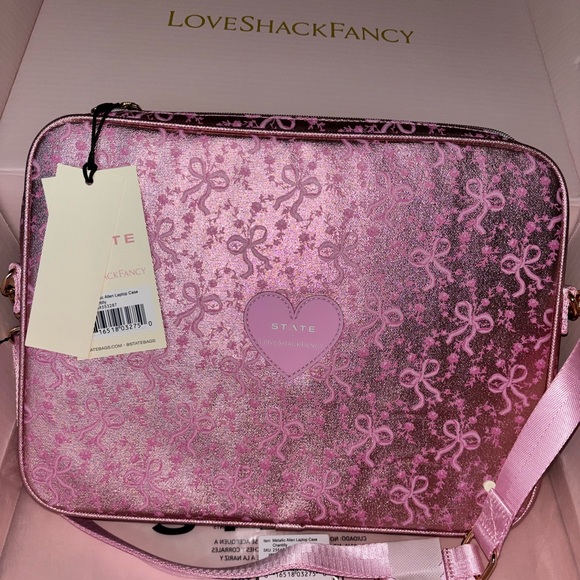 LoveShackFancy state laptop case / bag pink coquette bow print - Picture 2 of 9